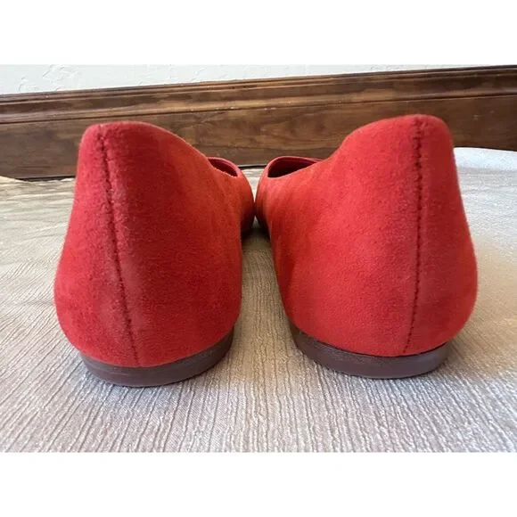 NEW ish Tory Burch Georgia Square Toe Silk Suede Triple Red Ballet Flat Sz 9 Box - Picture 5 of 16